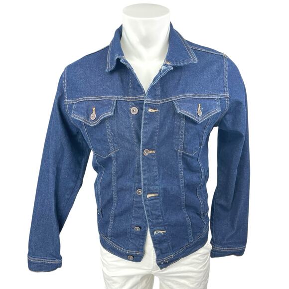 Zara Men's Blue Slim Fit Long Sleeve Button Down Chambray Denim Jean Jacket Sz L - Picture 1 of 4